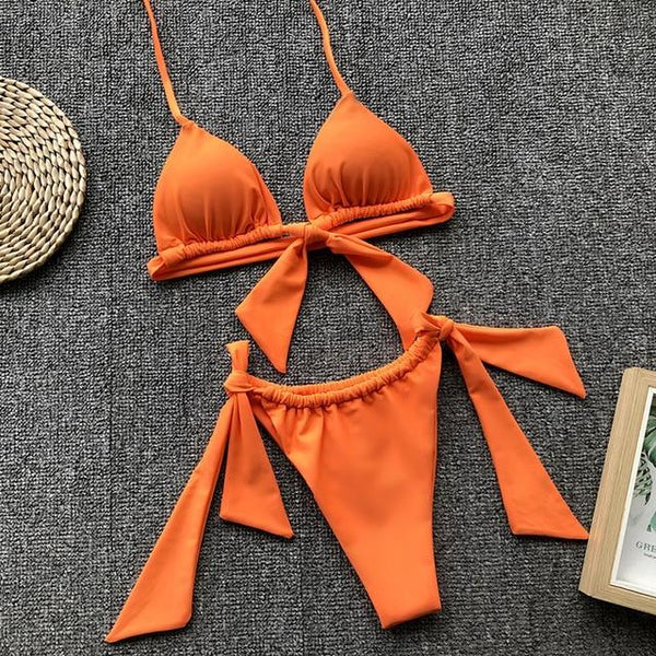 Sexy Beach Halter Bikini Set for Women with Push Up Lace Up and Bow - SolaceConnect.com