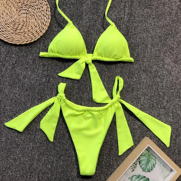 Sexy Beach Halter Bikini Set for Women with Push Up Lace Up and Bow - SolaceConnect.com