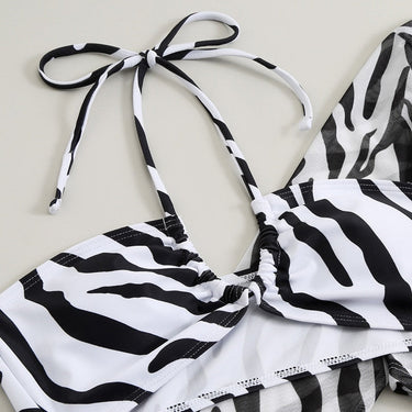 Sexy Black Zebra Print Bikinis Women Long Sleeve Cover Up 3 Piece Swimsuit Lace Up Bathing Suit Triangle Micro Swimwear  -  GeraldBlack.com