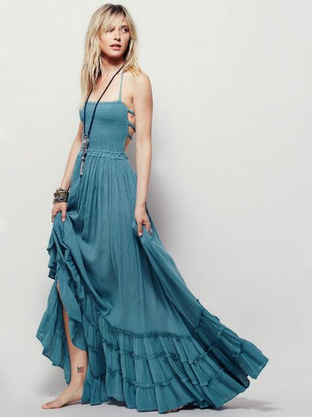 Sexy Bohemian Holiday Summer Long Backless Cotton Women's Party Beach Dress - SolaceConnect.com