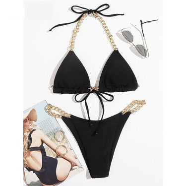 Sexy Brazilian Style Micro Bikini Metal Chain Thong Swimsuit for Women  -  GeraldBlack.com