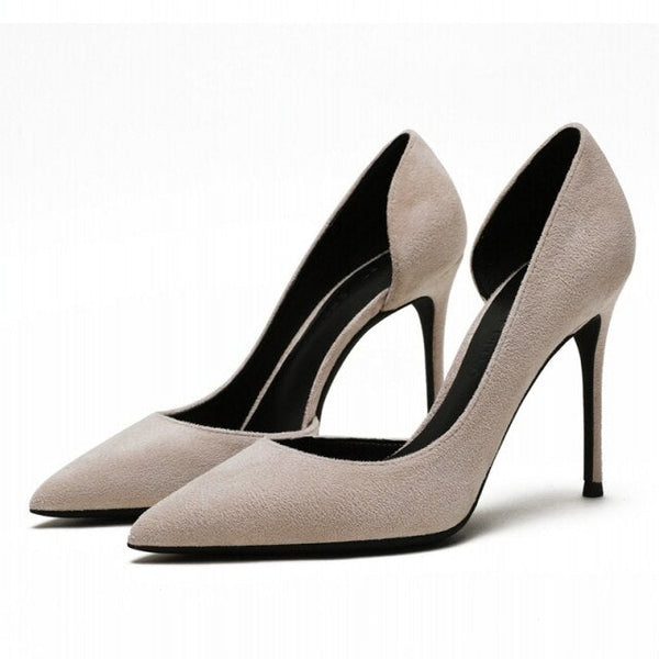 Sexy Classic 10cm Thin Heeled Pointed Toe Suede Leather Pumps for Women  -  GeraldBlack.com