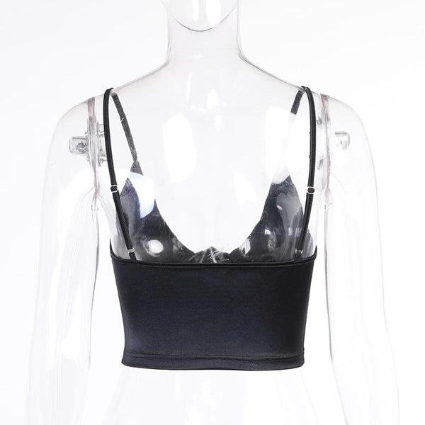 Sexy Club Women's Solid Slim Straps Backless Crop Top Camisoles Camis - SolaceConnect.com