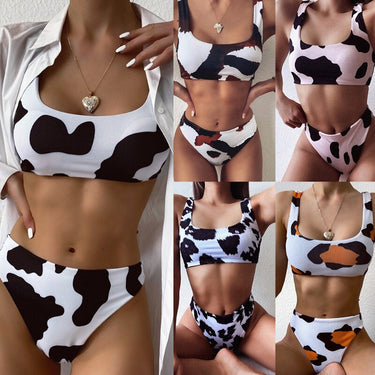 Sexy Cow Print 2 Piece Bikini Women Cut Out Push Up High Waist Swimsuit Brazilian Beach Bathing Suit Designer Swimwear  -  GeraldBlack.com