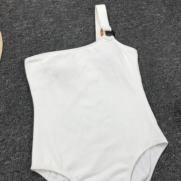 Sexy Female Ring One Shoulder Padded One Piece Monokini Swimwear Bathing Suit - SolaceConnect.com