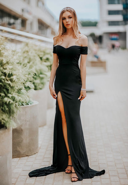 Sexy Girls Off Shoulder Backless Split Leg Mermaid Bodycon Long Dress - SolaceConnect.com