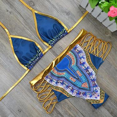 Sexy Gold Geometric African Print Two-Pieces Bikini Set Bath Suits - SolaceConnect.com