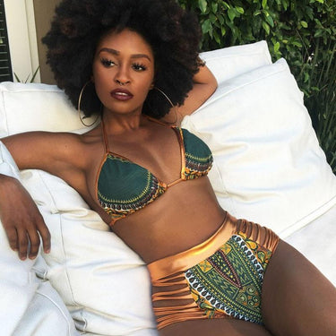 Sexy Gold Geometric African Print Two-Pieces Bikini Set Bath Suits  -  GeraldBlack.com