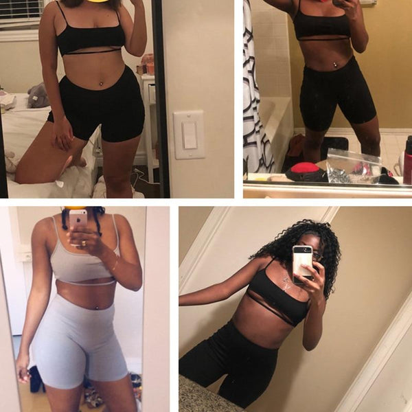 Sexy Grey Black Short Two Piece Matching Set Crop Tops and Biker Shorts - SolaceConnect.com