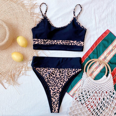 Sexy High Waist Padded Swimwear Leopard Print Crop Top Bikini Set for Women  -  GeraldBlack.com
