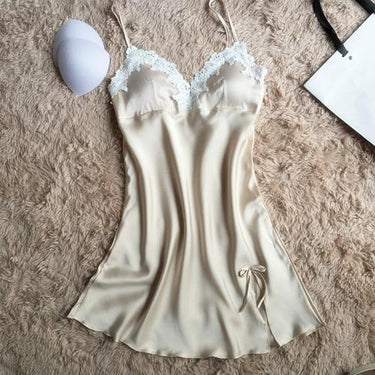 Sexy Ladies Silk V-neck Floral Sleeveless Mini Babydoll Nightgown Lingerie - SolaceConnect.com