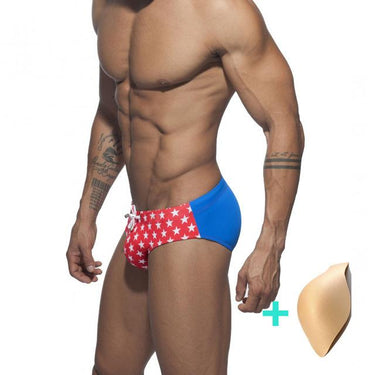 Sexy Men's Low Rise Printed Tight Push-Up Swim Trunks with Pad - SolaceConnect.com
