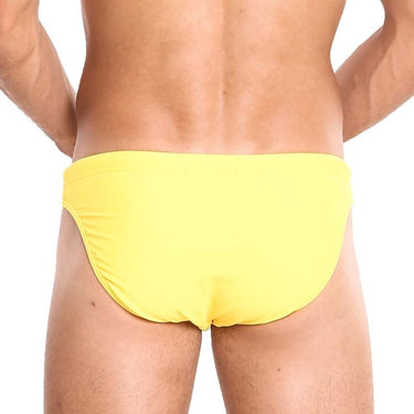 Sexy Men's Solid Yellow Low Rise Swimwear Briefs with Penis Pouch - SolaceConnect.com