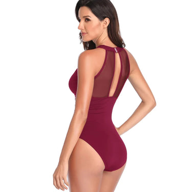 Sexy Mesh High Neck Padded Regular Fit One-Piece Swimsuit for Women  -  GeraldBlack.com