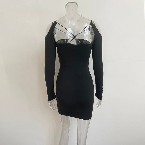 Sexy Party Cut Out Backless Long Sleeve Black Dress for Women  -  GeraldBlack.com