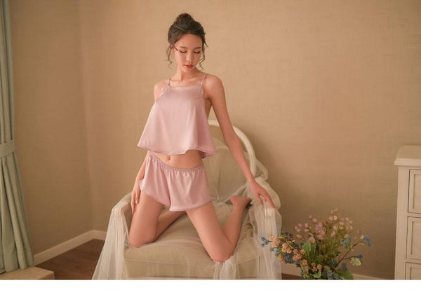 Sexy Pure Color Silk Women's Two-Piece Pajamas Set for Summer - SolaceConnect.com