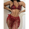 Sexy Red Snakeskin Print Bikini Set Women Push Up Sequin Tassel 3 Piece Swimsuit Summer High Waist Swimwear  -  GeraldBlack.com