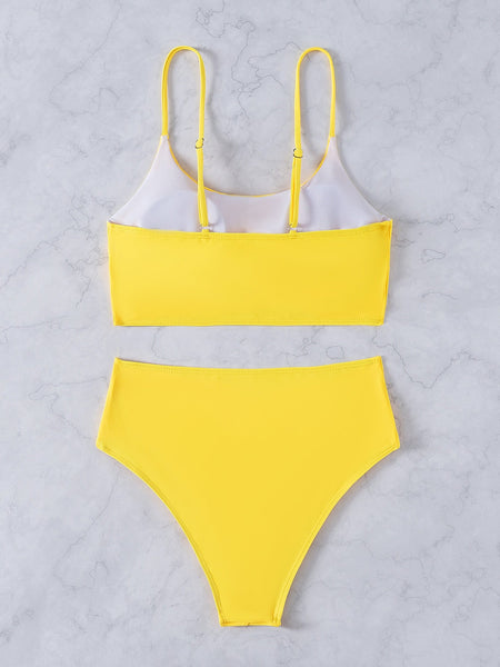 Women's Brazilian Solid Pattern Push-Up Bra High Waist Bikinis Set