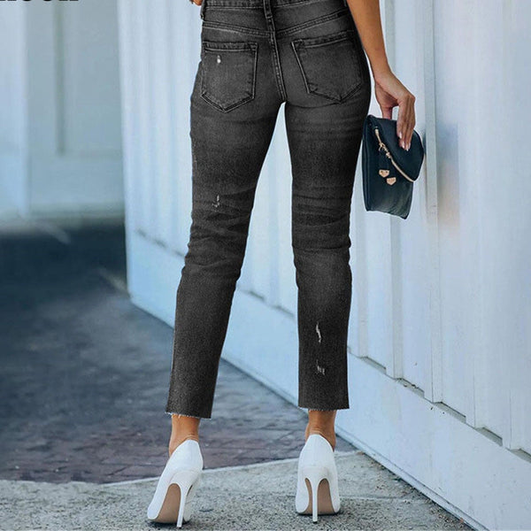 Sexy Stretch Ripped Slit Mid Waist Ankle-length Skinny Jeans Pants for Women  -  GeraldBlack.com