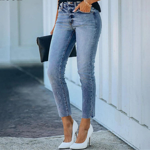 Sexy Stretch Ripped Slit Mid Waist Ankle-length Skinny Jeans Pants for Women  -  GeraldBlack.com