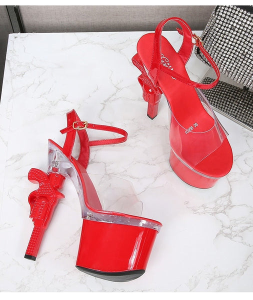 Sexy Summer Party Style Red Strange Transparent Pistol Heels Platform Sandals  -  GeraldBlack.com