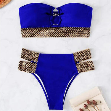 Sexy Swimsuit Women Cut Out Knitted Patchwork Swimwear Bathing Suit High Waist Biquini  -  GeraldBlack.com