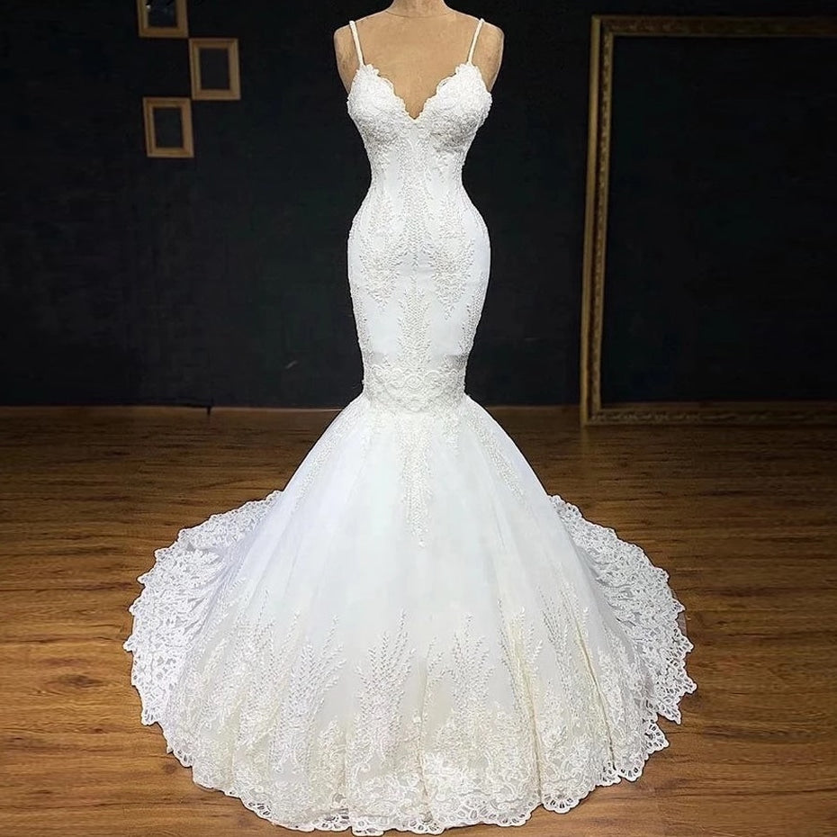 Sexy V-neck Mermaid Sleeveless Floor Length Wedding Dress Bridal Gown  -  GeraldBlack.com