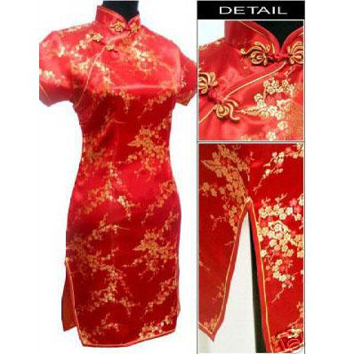 Sexy Vintage Navy Blue Traditional Satin Chinese Flower Dress for Women - SolaceConnect.com