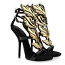 Sexy Woman's Gold Metallic Flame Bling Wing Decor Open Toe Pump Heels - SolaceConnect.com