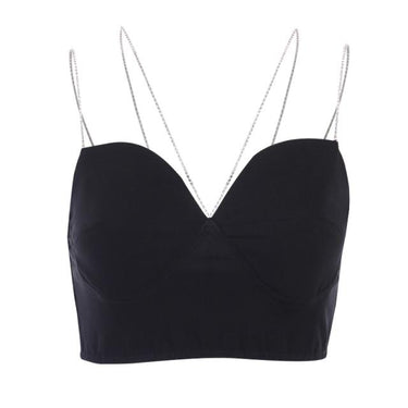 Sexy Women's Black Spaghetti Strap Backless Skinny Slim Camisoles Cropped Top - SolaceConnect.com