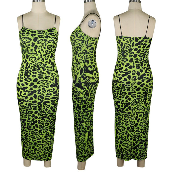Sexy Women's Cheetah Leopard Print Spaghetti Strap Midi Plus Size Dress - SolaceConnect.com