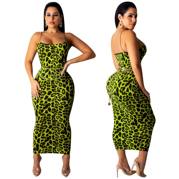 Sexy Women's Cheetah Leopard Print Spaghetti Strap Midi Plus Size Dress  -  GeraldBlack.com