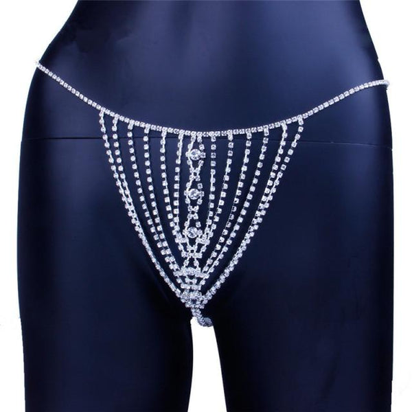 Sexy Women's Eyes Shape Transparent Crystal Rhinestone Thong Panties Chain - SolaceConnect.com