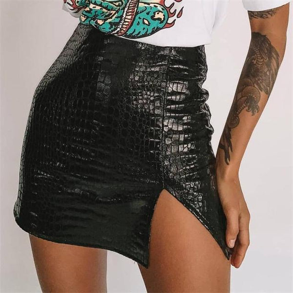 Sexy Women's Faux Leather High Waist Side Split Mini Pencil Skirt for Office - SolaceConnect.com