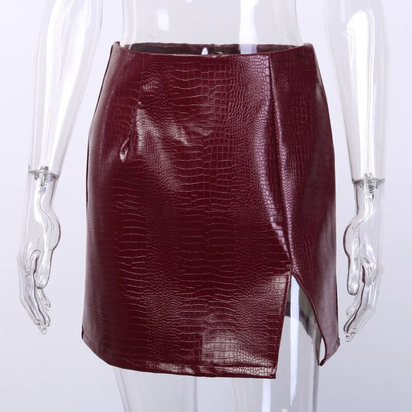 Sexy Women's Faux Leather High Waist Side Split Mini Pencil Skirt for Office - SolaceConnect.com