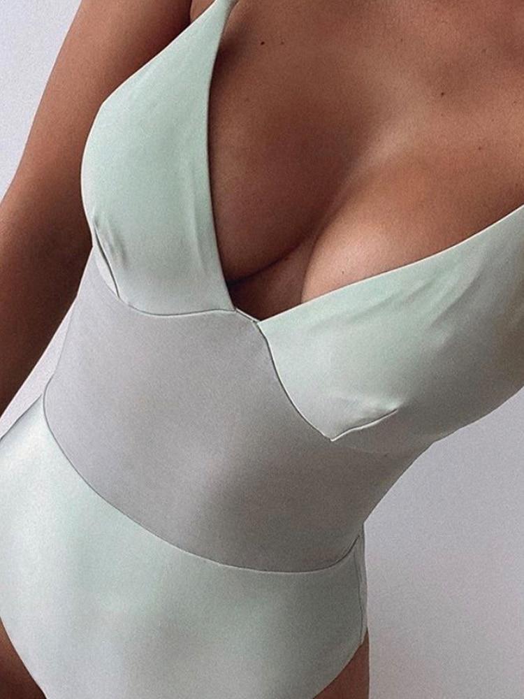 Sexy Women's Green Mesh Padded Bra Straps One Piece Swimsuit Swimwear - SolaceConnect.com