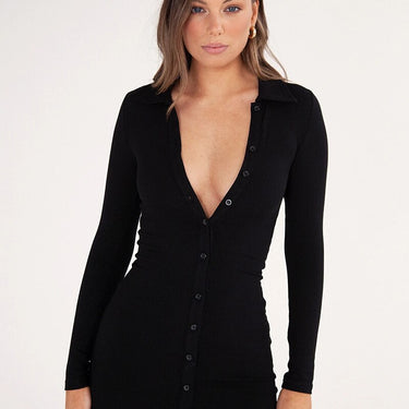 Sexy Women's Knitted V-Neck Long Sleeves Knee Length Button Bodycon Dress - SolaceConnect.com