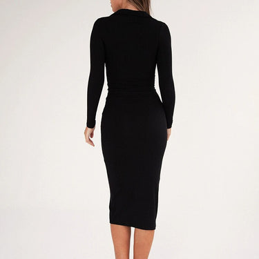 Sexy Women's Knitted V-Neck Long Sleeves Knee Length Button Bodycon Dress - SolaceConnect.com