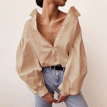 Sexy Women's Lantern Sleeves Turn-Down Collar Button Shirt Blouse for Office - SolaceConnect.com