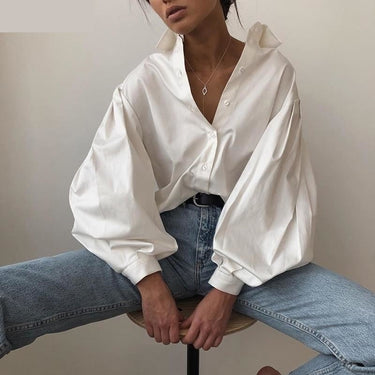 Sexy Women's Lantern Sleeves Turn-Down Collar Button Shirt Blouse for Office - SolaceConnect.com