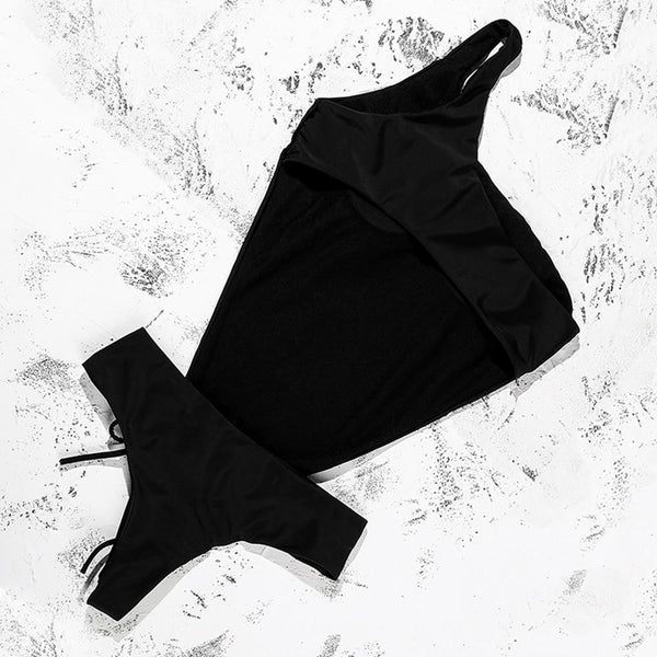 Sexy Women's One Shoulder Padded Bra Bandage One Piece Swimwear with Belt - SolaceConnect.com