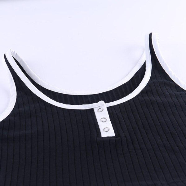Sexy Women's Patchwork Cotton Sleeveless Skinny Button-Front Cami Tanktop - SolaceConnect.com