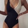 Sexy Women's Patchwork Lace Deep V-neck Padded Bra Monokini Swimwear - SolaceConnect.com