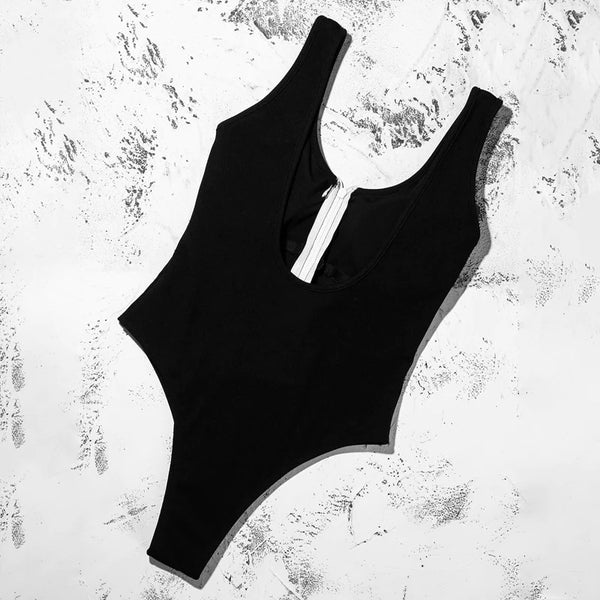 Sexy Women's Patchwork Zipper Padded One Piece Monokini Swimsuit Swimwear - SolaceConnect.com
