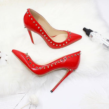 Sexy Women's Patent Leather Rivet Decor Pointed Toe High Heels Pumps  -  GeraldBlack.com
