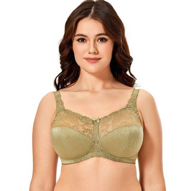 Sexy Women's Plus Size Beige Floral Lace Full-Coverage Wireless Unlined Bra - SolaceConnect.com