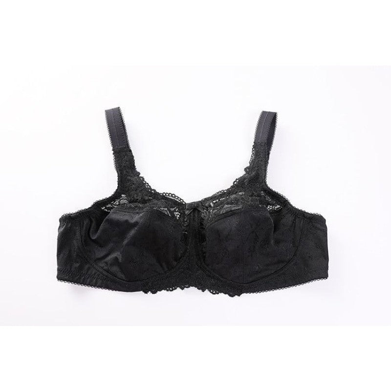Sexy Women's Plus Size Black Floral Lace Full-Coverage Wireless Unlined Bra  -  GeraldBlack.com