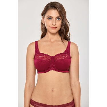 Sexy Women's Plus Size Cranberry Floral Lace Full-Coverage Wireless Unlined Bra  -  GeraldBlack.com