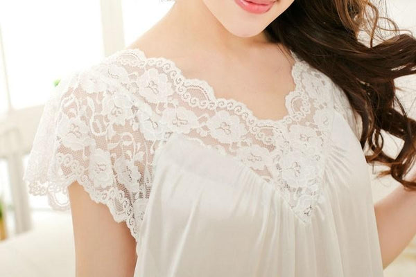 Sexy Women's Plus Size Solid Lace Bathrobe Nightdress Sleepwear Nightgown - SolaceConnect.com