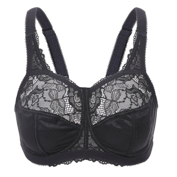Sexy Women's Plus Size Violet Floral Lace Full-Coverage Wireless Unlined Bra - SolaceConnect.com